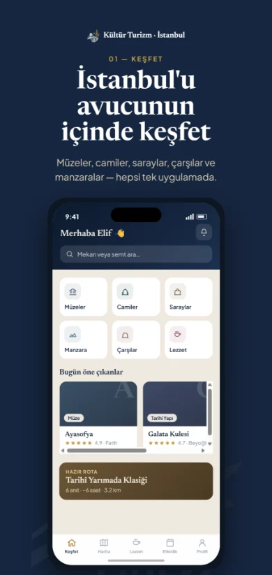 Kültür Turizm İstanbul mobil uygulamasının keşfet ekranı