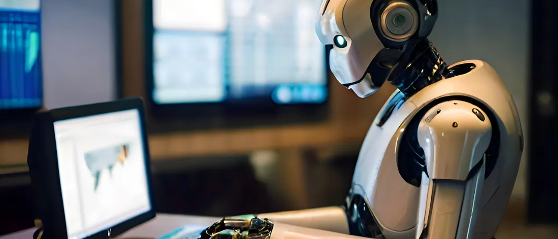 robot, office, laptop, technology — İşletmede Yapay Zekâ: Hangi İşten Başlamalı?