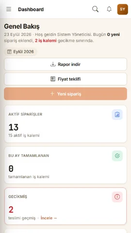 Matbaa CRM dashboard — demo firma