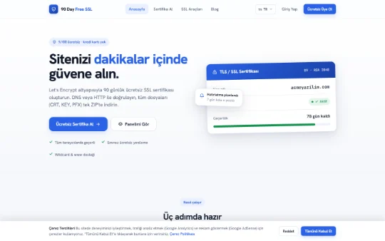 90 Day Free SSL web sitesi