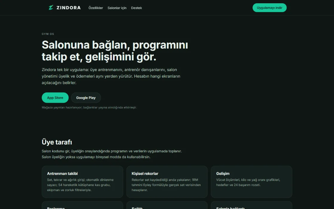 Zindora web sitesi ve iOS uygulaması